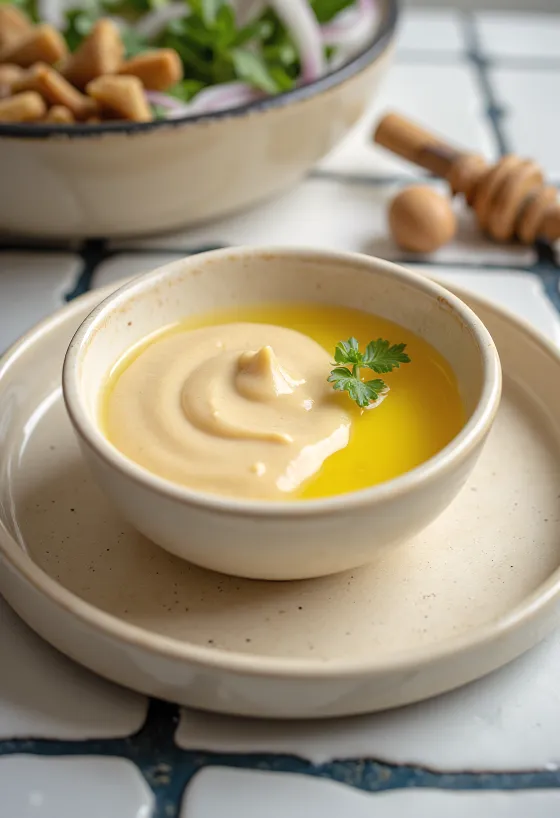 Mézes-gyömbéres tahini szósz tálalva