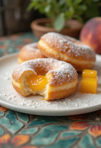 Peach Doughnut tálalva porcukorral