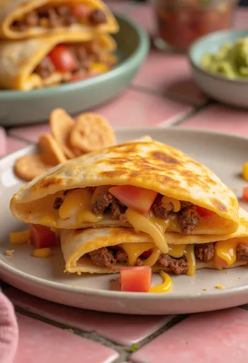 Taco quesadilla ropogós tortillában, marhahússal és sajttal