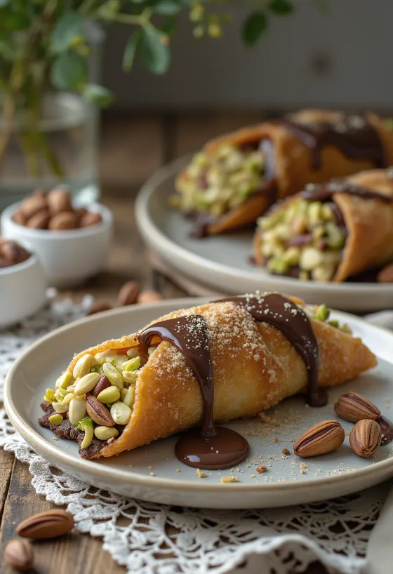 Tejcsokoládés cannoli tálalva