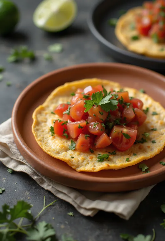 Tostada paradicsommal és avokádóval tálalva