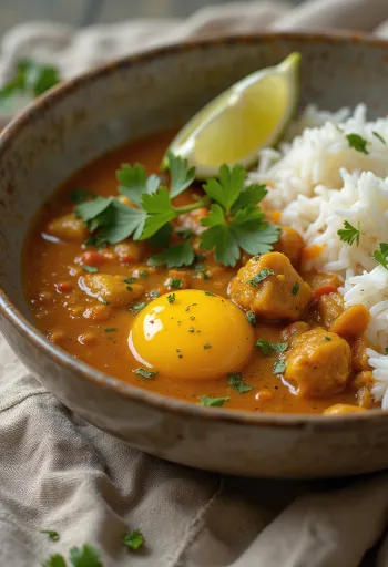 Vegán padlizsán curry rizzsel tálalva, friss korianderrel megszórva