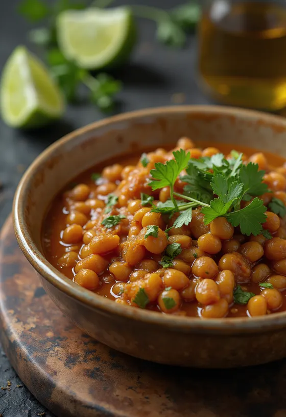 Vindaloo lencsével, egy krémes indiai étel tálalva