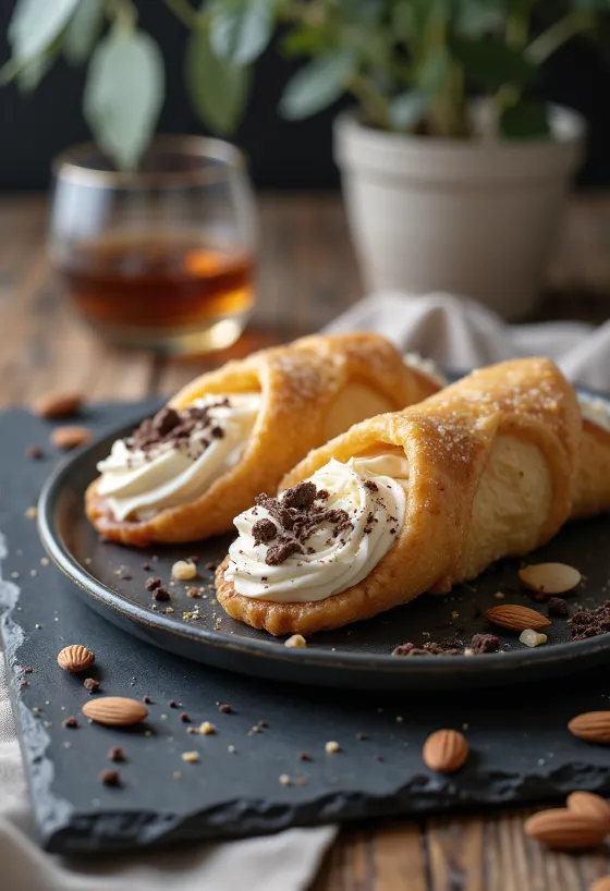 Baileys-es mandulás cannoli tálalva