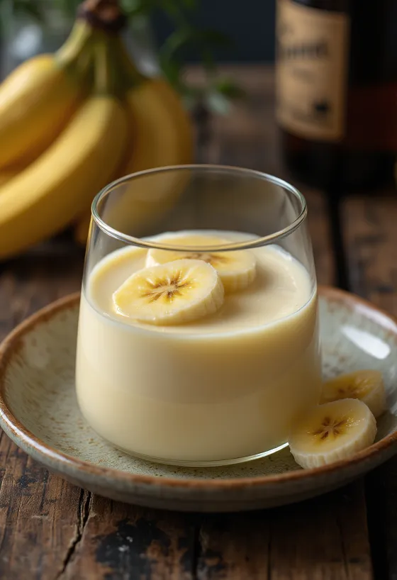 Banános panna cotta tálalva