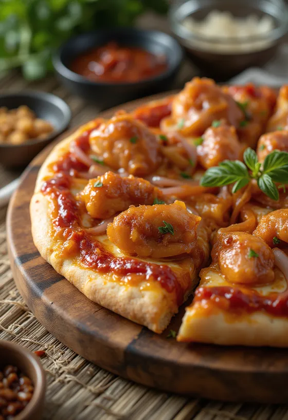 Barbecue chicken pizza grillezett csirkével és vöröshagymával