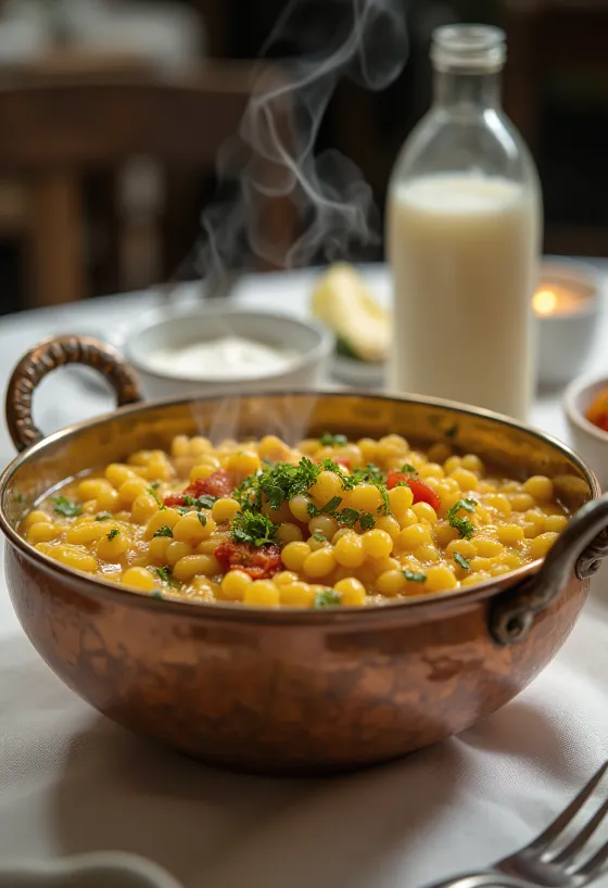 Kashmiri dal fűszeres lencse, gazdag fűszeres szószban tálalva