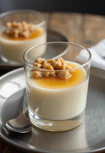 Mézes-diós panna cotta tálalva