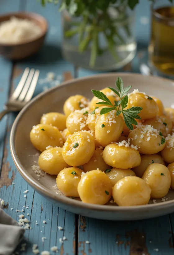 Fokhagymás gnocchi tálalva