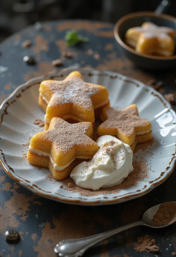 Frissen sült pandoro mascarpone krémmel tálalva, porcukorral megszórva