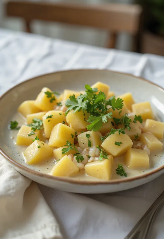 Papas chorreadas korianderrel, finom krémes krumpli korianderrel díszítve