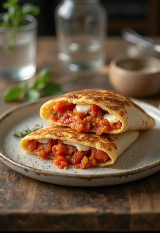 Paradicsomos wrap friss bazsalikommal és mozzarellával töltve