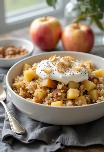 Prebiotikus almás-fahéjas quinoa joghurttal, chia maggal és mandulaforgáccsal