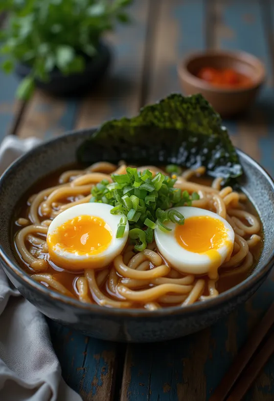 Soft boiled egg ramen tálalva lágy tojással