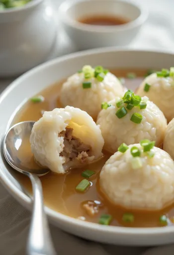 Sós töltelékes Tangyuan, korianderrel tálalva