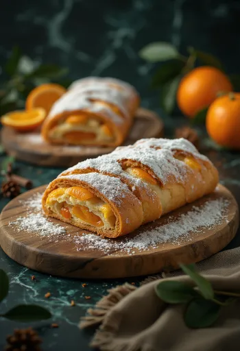 Szegfűszeges-narancsos Stollen szeletelve, porcukorral megszórva