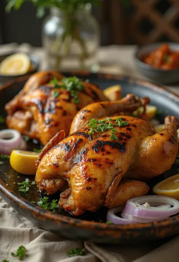 Tandoori egész csirke, grillezve és tálalva