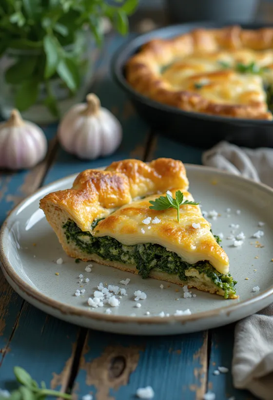 Vegán pite spenótos töltelékkel, frissen sütve.