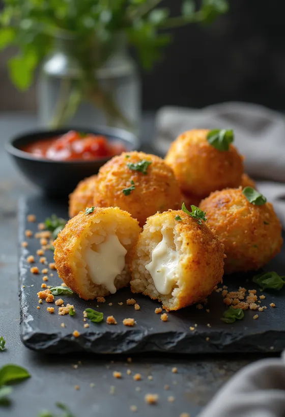 Arancini tálalva paradicsomszósszal