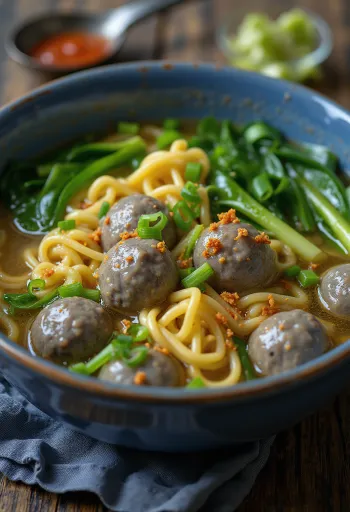 Bakso, indonéz húsgombóc leves tálalva