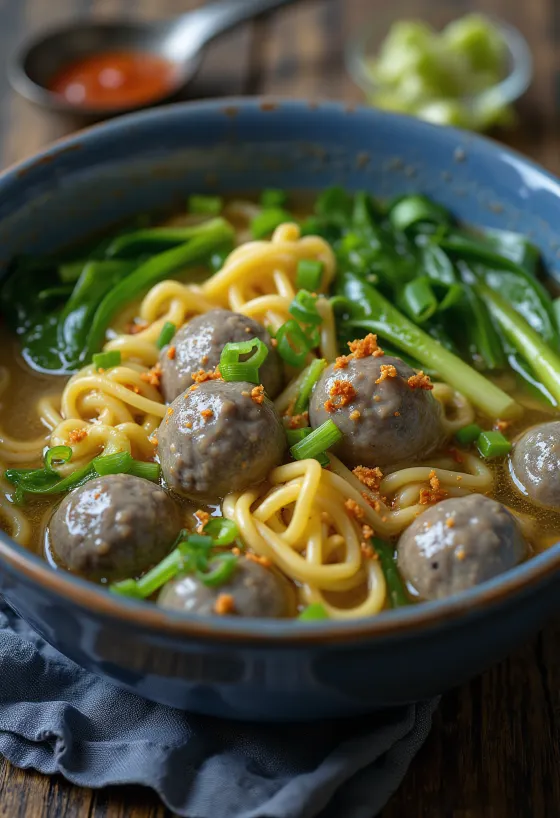 Bakso, indonéz húsgombóc leves tálalva