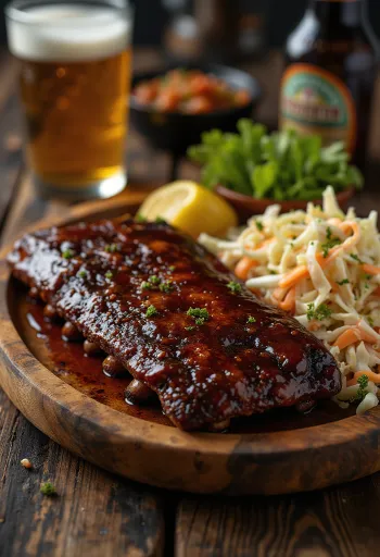BBQ bordák coleslaw salátával tálalva