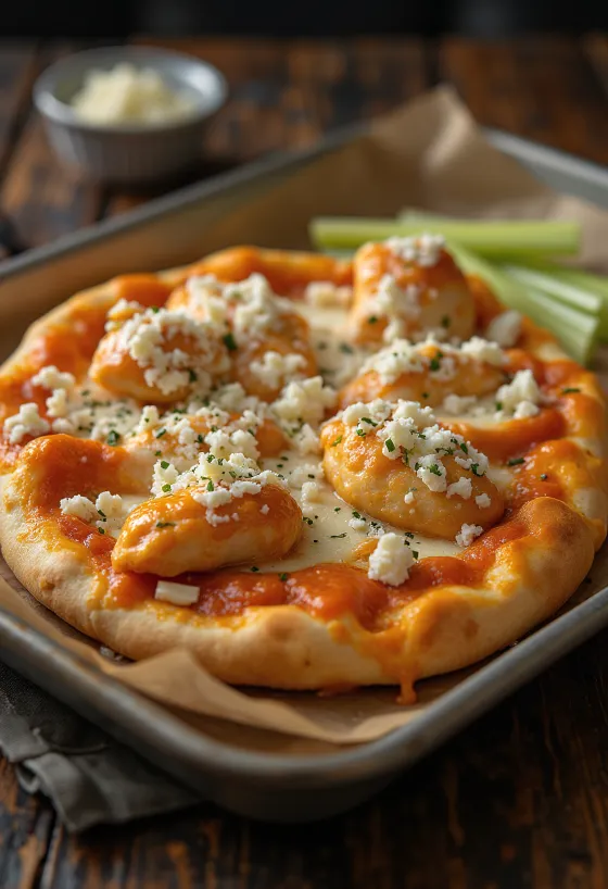 Buffalo chicken pizza csípős csirkével és kék sajttal