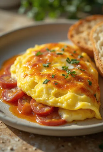 Chorizo omlett tálalva