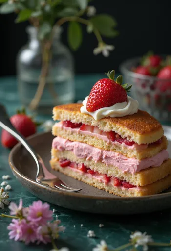 Eperkrémmel töltött torta friss eperrel díszítve