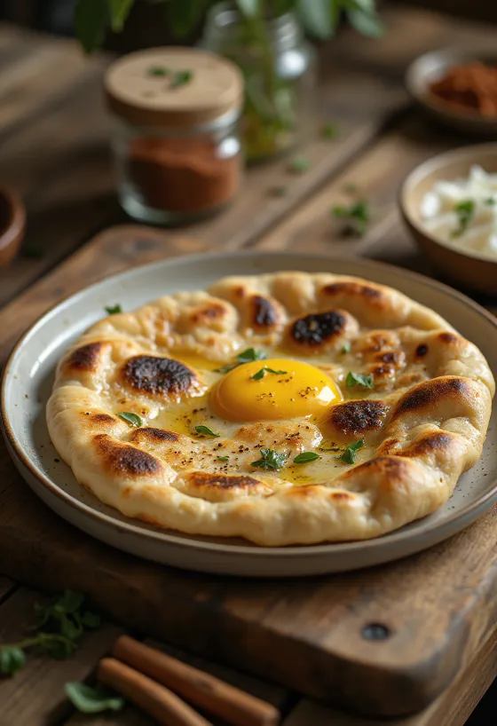 Fahéjas-kardamomos naan kenyér tálalva