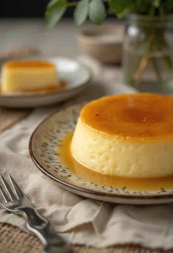 Flan tojással, karamellás öntettel tálalva