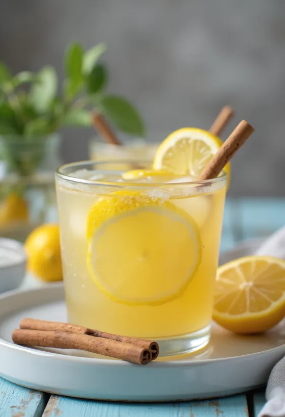 Fűszeres meleg limonádé friss citrommal és fahéjrúddal