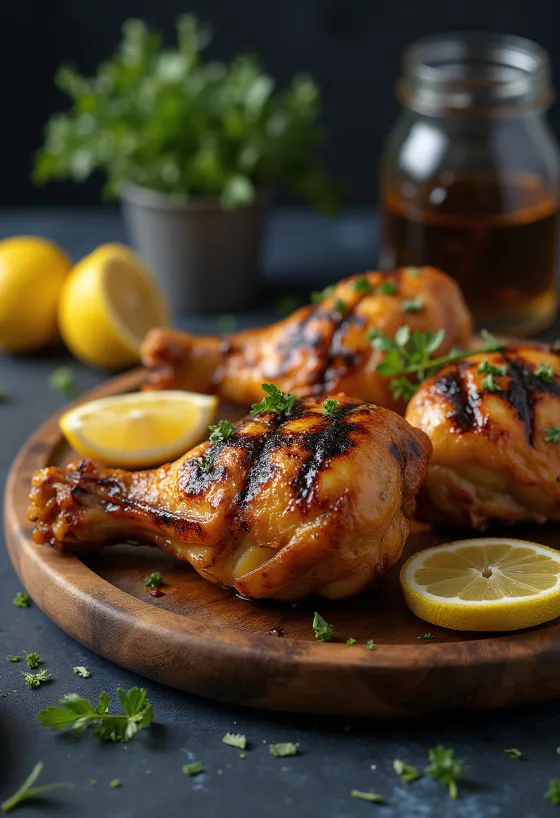 Grill csirkecomb aranybarnára sütve, ropogós bőrrel és friss zöldfűszerekkel díszítve