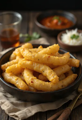Kuzhalappam, ropogós, házi készítésű dél-indiai snack, kókuszreszelékkel