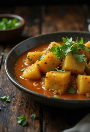 Lauki ki Sabzi, indiai curry friss tökkel, fűszerekkel és korianderrel díszítve