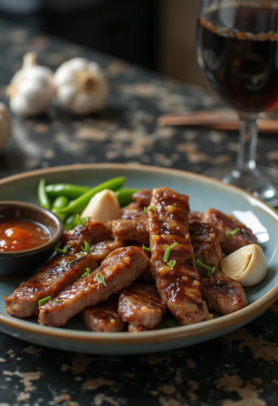 Marha Bulgogi Ssamjang Szósszal koreai stílusú étel tálalva