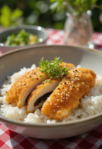 Negi-miso zöldhagyma és miso töltelékű katsudon, ropogós csirke miso szósszal és friss zöldhagymával