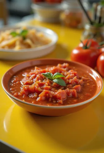 Arrabbiata szósz tálalva tésztával