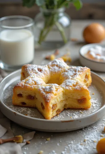 Pandoro mazsolával, frissen sütve, porcukorral megszórva