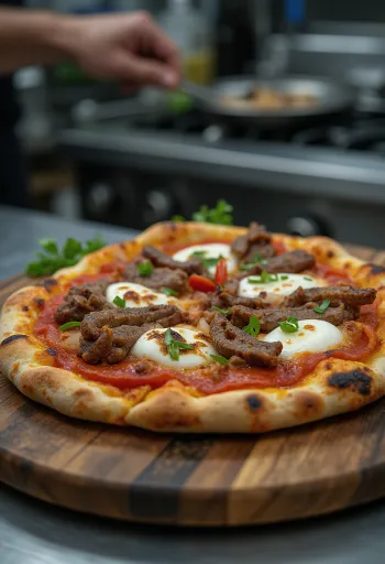 Kenyai stílusú pizza Nyama Choma grillezett hússal