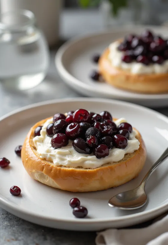 Rumos-meggyes bagel tálalva