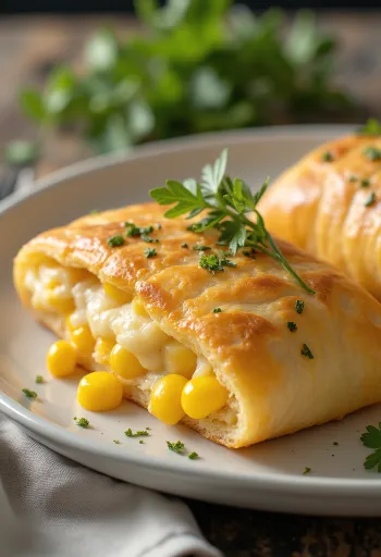 Stromboli kukoricával tálalva