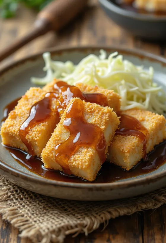 Tofu katsu, ropogós panírozott tofu tonkatsu szósszal