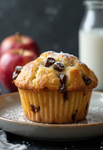 Almás-csokoládés muffin tálalva