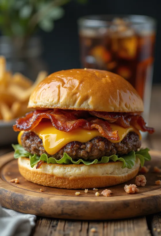 Bacon burger tálalva