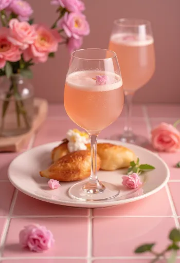 Bellini koktél friss barackpürével és proseccóval díszítve