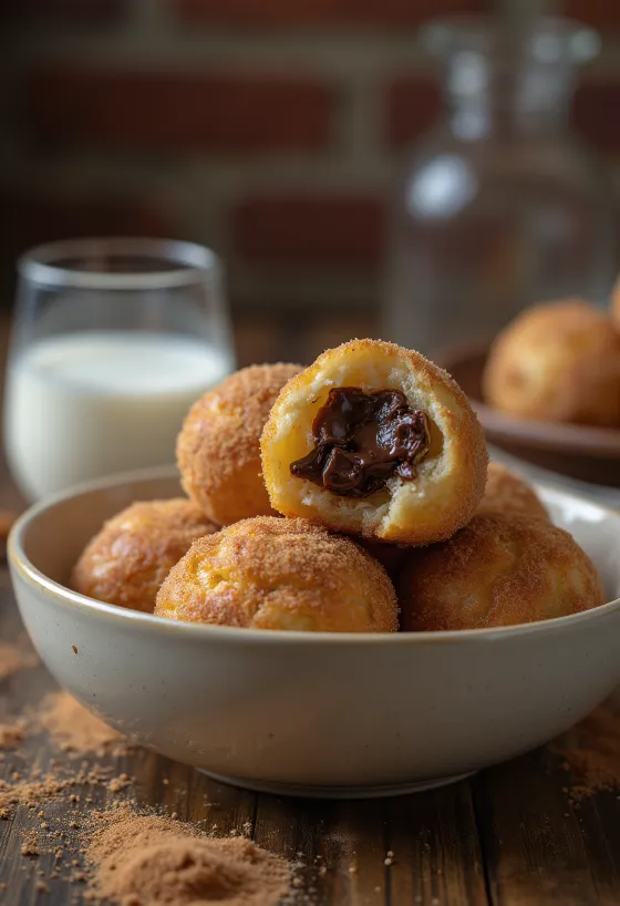 Bolinho de chuva com chocolate, csokoládés fánk fahéjjal és cukorral hempergetve