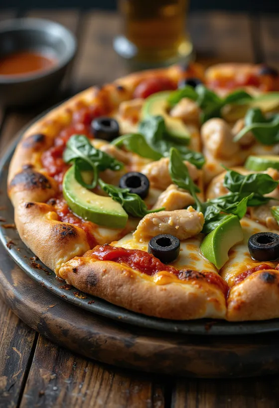 California Pizza friss avokádóval, csirkemellel és spenóttal