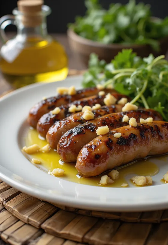 Cevapi olívaolajjal, frissen sült és szép aranybarna, pita kenyéren tálalva