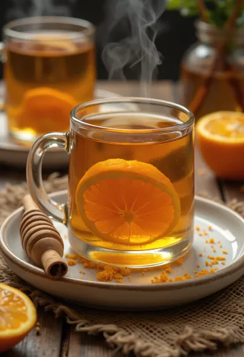 Fahéjas-mézes cider melegítő ital narancskarikával és fahéjjal díszítve